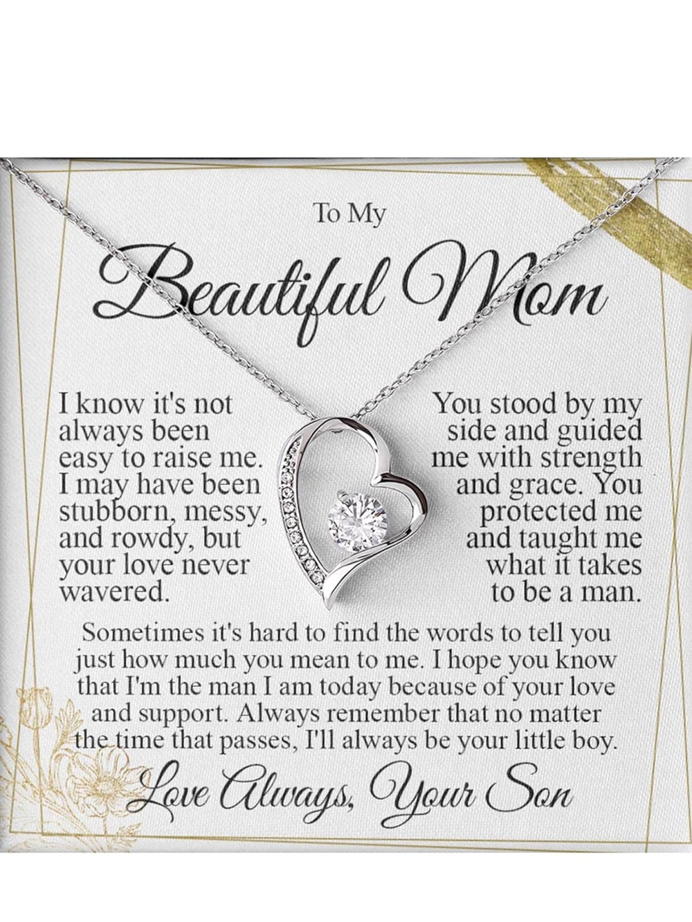 Sterling Silver Heart Pendant Necklace with Clear Crystal - Beautiful Mom